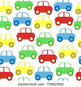 Seamless children pattern with cars on white background.