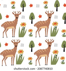Los niños sin foco son el patrón de renos forestales. Papel digital naïve, papel tapiz para sala de vivero, tela textil para bebés. Baby Shower diseño del vector del doodal dibujado a mano