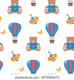 Seamless children pattern. Toys pattern on white background.
