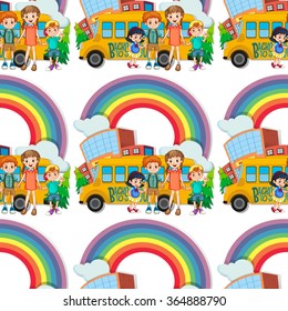 Seamless children standing by the schoolbus illustration