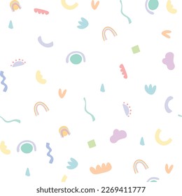 Seamless children's aesthetic pattern with hand-drawn abstract shapes. Creative Scandinavian children's fabric, wrapping texture, textiles, wallpapers, home clothes. Vector illustration.