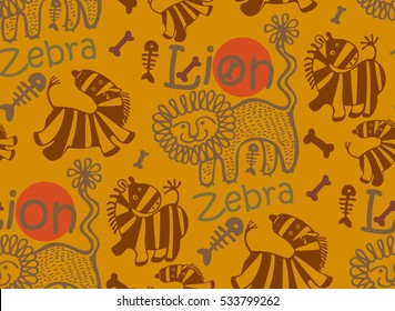 Seamless children's background with African animals