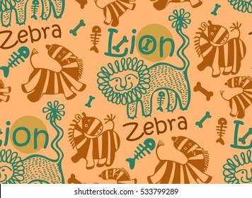 Seamless children's background with African animals