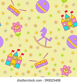 Seamless children's background. Seamless vector illustration. Cute seamless pattern with elements for design, packaging, printing, textile, design websites, flyers and advertising leaflets