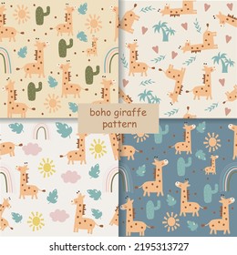 Patrón de jirafa boho de los niños sin incandescencia. Ilustración del vector 