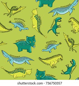 seamless children's cartoon dinosaur pattern