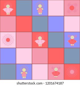 Seamless children's pattern with babies and suns. For children's clothing, bed linen, paper, notebooks, backgrounds, card, gift paper,  wallpapers,  diapers, sheets.  Vector  EPS8