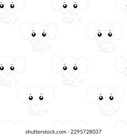 Seamless children's pattern with a baby elephant on a white background.