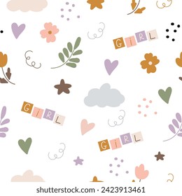Seamless children's pattern. Baby shower concept for girl. Vector illustration 
