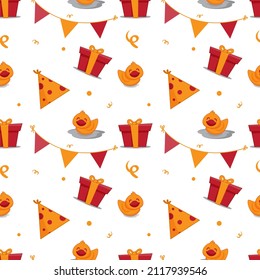 Seamless children's pattern with birthday paraphernalia. Packaging paper. Background.