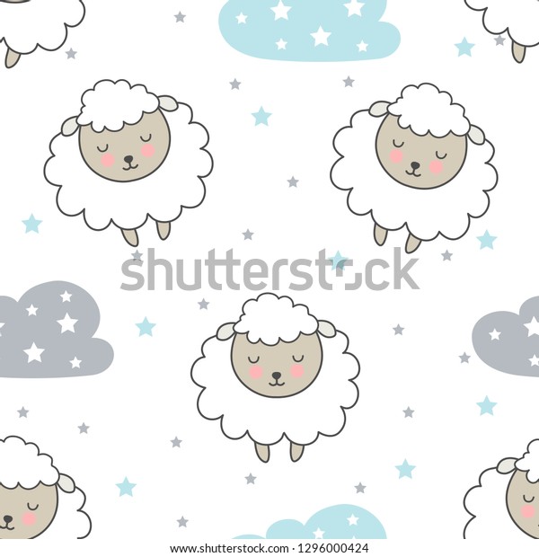 Seamless Childrens Pattern Cartoon Sheep Clouds Stock Vector (Royalty ...