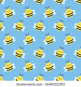 Seamless children's pattern with cartoon yellow bees
