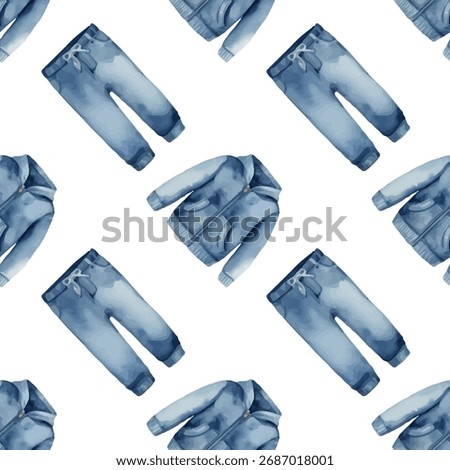 seamless children's pattern. clothes. denim pants and jacket. For fabric, decor of children's clothing or children's book.