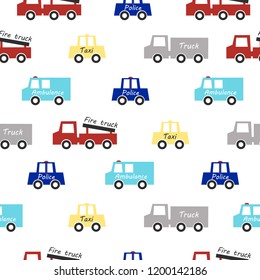 Seamless children's pattern with colored cars.