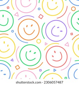 Seamless children's pattern with colorful funny doodles emoticons. vector illustration background