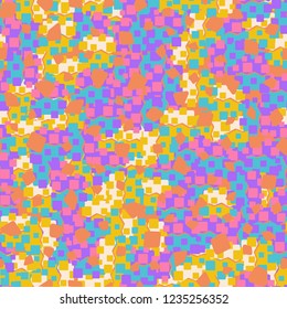 Seamless children's pattern created on the basis of rounded squares with additional grain in the foreground.