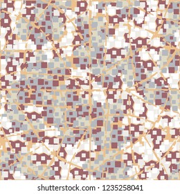 Seamless children's pattern created on the basis of rounded squares with a decrepit grid in the foreground.