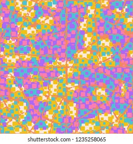 Seamless children's pattern created on the basis of rounded squares with a decrepit grid in the foreground.