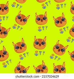 Seamless children's pattern. Cute baby animals and beautiful flower patterns. Creative night style for kids, childish texture for wrapping fabric textile wallpaper clothing background.