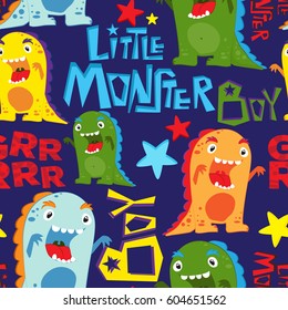 Seamless children's pattern with cute monsters.Repeated backdrop for textile, clothes, t shirt, child, paper. Creative kids original design