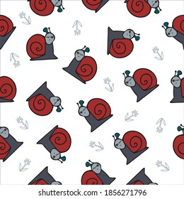 Seamless children's pattern of cute snails. Print for children's clothing. Interior decoration in the children's room