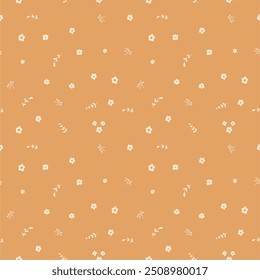 Seamless children's pattern fabric background, handmade simple vector drawing of flowers and leaves