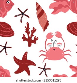 Seamless children's pattern with funny fish and sea animals. Children's texture for fabric, packaging, textiles, wallpaper, clothing. Vector background.