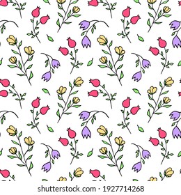 Patrón infantil sin foco con flores de doodle dibujadas a mano. Fondo impecable con colores creativos decorativos.