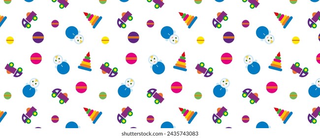Seamless children's pattern with the image of toys on a white background. Vector graphics