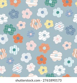 Seamless children's pattern with magical flowers. Creative children's urban texture for fabric, packaging, textiles, wallpaper, clothing. Seamless background with creative decorative flowers.
