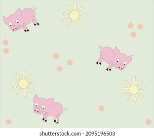 seamless children's pattern with pigs and the sun