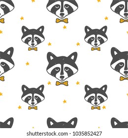  Seamless children's pattern with raccoons and stars . Simple baby background. Can be used for kid's clothing. 