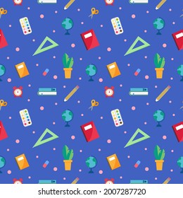 Seamless childrens pattern with school subjects. Back to school. Background. Vector graphics
