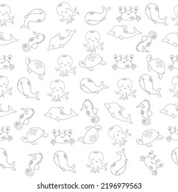 Seamless children's pattern sea animals style outline. Vector illustration