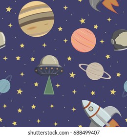 Seamless children's pattern with space elements