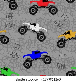 Seamless children's pattern for textiles with big machine, off roads.