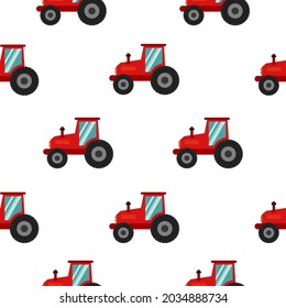 Seamless children's pattern with tractors. In cartoon style. Vector graphics
