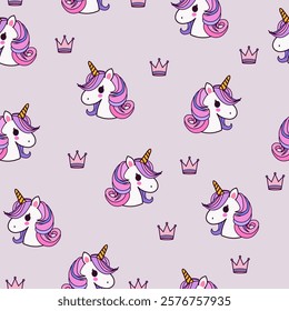 seamless children's pattern with unicorns and crowns