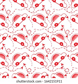 Seamless children's pattern. Wallpaper, fabrics and packaging. Machines.  Vector graphics.