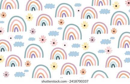 seamless children's patterns with rainbows and hearts, hand drawn, creative Scandinavian children's textures for fabric.for fabric, wrapping, textile, wallpaper, apparel, vector illustration.