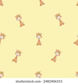Seamless children's vector pattern with images of giraffe, lion, zebra and African plants. Perfect for printing on both fabric and paper