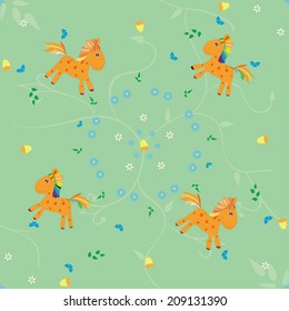 seamless child's pattern with fun sunny horses