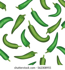 Seamless chile pepper pattern. Tile green vegetable pattern. Vegetarian wrapping paper texture.