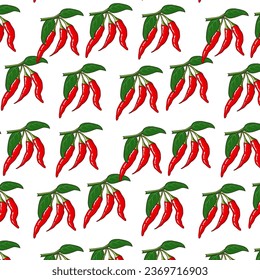 Seamless Chili pattern, Fire Chili Spice food pattern.