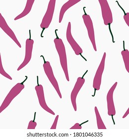 Seamless chili peppers pattern. Pink peppers on a white background. The print is suitable for Wallpaper.