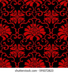 Seamless Chinese Background Botanic Spiral Vine Flower