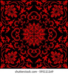 Seamless Chinese Background Botanic Spiral Vine Cross Flower