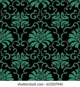 Seamless Chinese Background Botanic Spiral Vine Flower