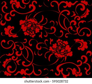 Seamless Chinese Background Garden Spiral Vine Flower
