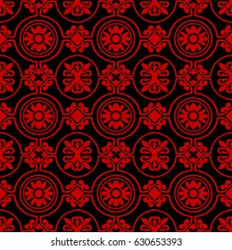Seamless Chinese Background round curve spiral cross frame flower